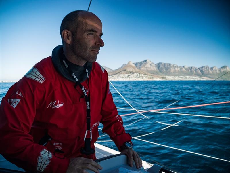 The Ocean Race 2022-23 - 26 February 2023, Leg 3 Start Day onboard Team Malizia. Nicolas Lunven as they get away from the Cape Town landscape - photo © Antoine Auriol / Team Malizia