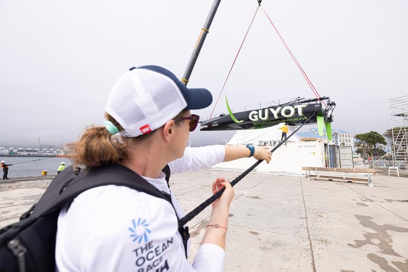 After returning to Cape Town, the yacht is dismasted and craned out of the water photo copyright Felix Diemer / GUYOT environnement - Team Europe taken at  and featuring the IMOCA class