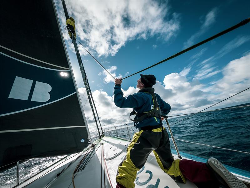 The Ocean Race 2022-23 Leg 3 onboard Team Holcim - PRB - Abby Ehler watches Sam Goodchild come up to the mast - photo © Julien Champolion | polaRYSE / Holcim - PRB