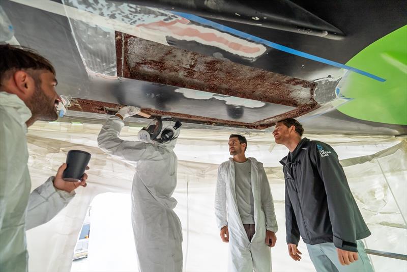 After removing the Nomex honeycomb structure from the delaminated area, a foam was glued in and the area was re-laminated photo copyright Charles Drapeau / GUYOT environnement - Team Europe taken at  and featuring the IMOCA class