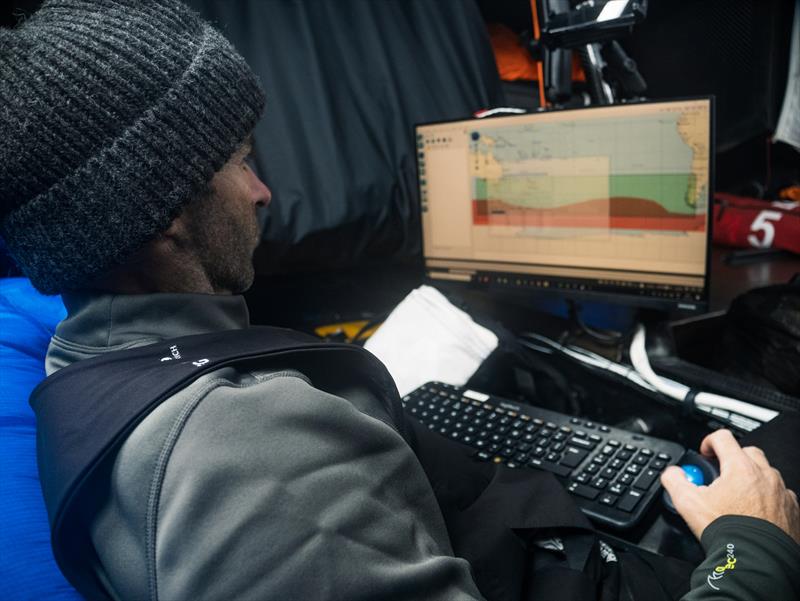 The Ocean Race 2022-23 Leg 3, Day 14 onboard Team Malizia. Nicolas Lunven watches the tracker and studies the next move - photo © Antoine Auriol / Team Malizia