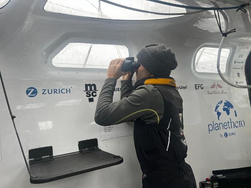 Image of Nico Lunven watching as Team Malizia sailed past 11th Hour Racing - photo © Antoine Auriol / Team Malizia