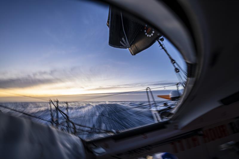 The Ocean Race 2022-23 Leg 3 onboard 11th Hour Racing Team. Sunset through the aft hatch - photo © Amory Ross / 11th Hour Racing / The Ocean Race