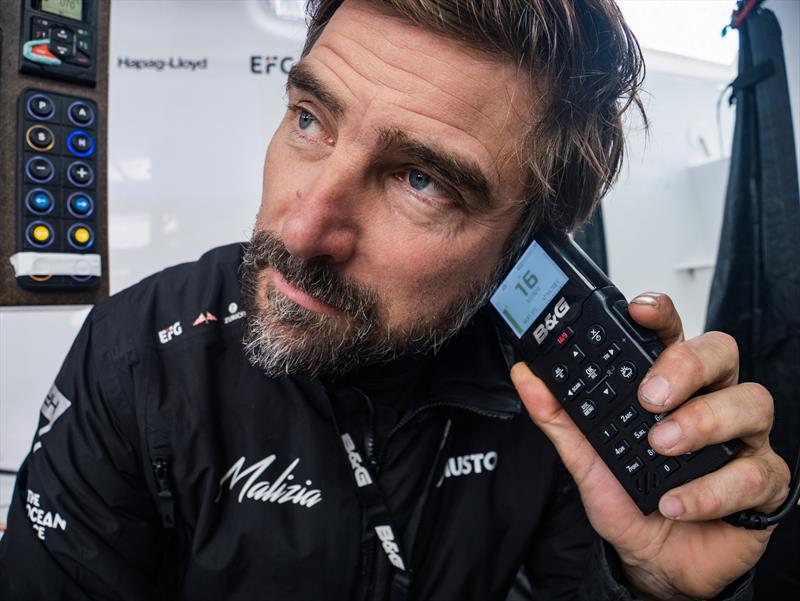 The Ocean Race 2022-23 Leg 3 Day 24 onboard Team Malizia. Skipper Boris Herrmann talking to one of the other boats through the VHF photo copyright Antoine Auriol / Team Malizia / The Ocean Race taken at  and featuring the IMOCA class