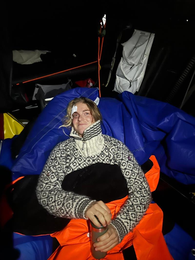 Rosalin Kuiper resting after sustaining a head injury during leg 3 of The Ocean Race photo copyright Team Malizia taken at  and featuring the IMOCA class