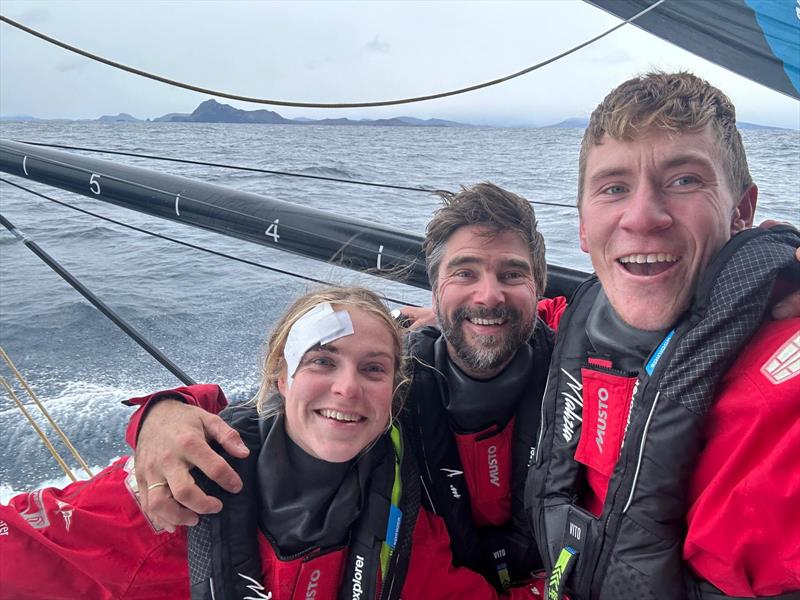 The Ocean Race 2022-23 - 27 March 2023, Leg 3 onboard Team Malizia. Will Harris takes a selfie with skipper Boris Herrmann and Rosalin Kuiper, recovering from her head injury, as the team is the first of the fleet crossing Cape Horn photo copyright Will Harris / Team Malizia / The Ocean Race taken at  and featuring the IMOCA class