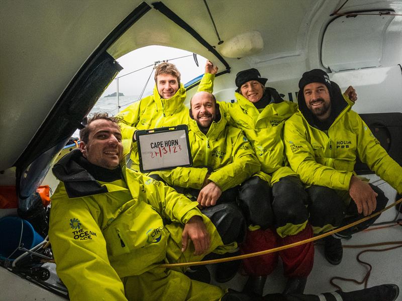 The Ocean Race 2022-23 Leg 3 Day 29 onboard Team Holcim - PRB. The crew as they pass by Cape Horn photo copyright Julien Champolion | polaRYSE / Holcim - PRB / The Ocean Race taken at  and featuring the IMOCA class