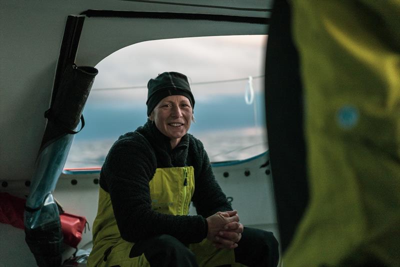 The Ocean Race 2022-23 - 28 March 2023, Leg 3 Day 31 onboard Team Holcim - PRB. Abby Ehler smiles as the end of the leg approaches - photo © Julien Champolion | polaRYSE / Holcim - PRB / The Ocean Race
