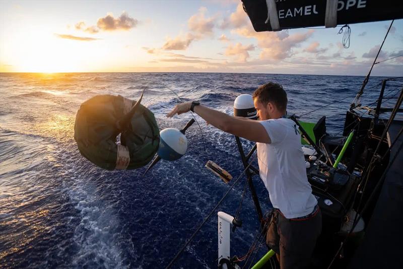 The crew participated in the research programme of The Ocean Race and launched a meteorological research buoy during the crossing - photo © Charles Drapeau / GUYOT environnement - Team Europe