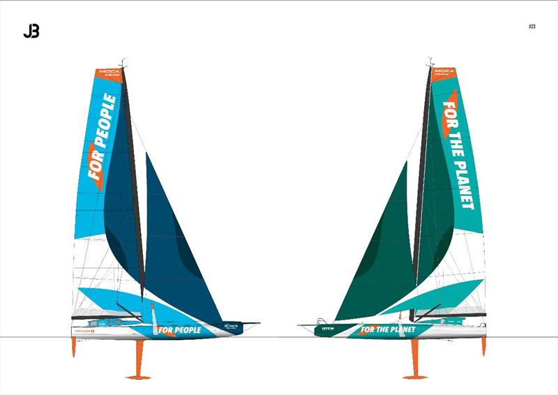 Two sailboats promoting the same FOR PEOPLE AND PLANET project - photo © Agence TB Press