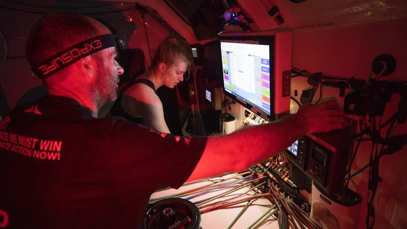 The Ocean Race 2022-23 - 27 April 2023, Leg 4 Day 4 onboard Team Malizia. Nico Lunven having a look to the navigation computer - photo © Antoine Auriol / Team Malizia / The Ocean Race