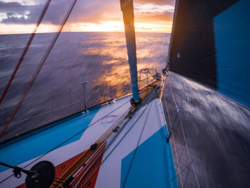 The Ocean Race 2022-23 - 28 April 2023, Leg 4 Day 5 onboard Team Malizia. Bow heading to the sunset - photo © Antoine Auriol / Team Malizia / The Ocean Race