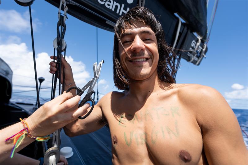 Onboard reporter Gauthier Lebec had to hand over a large strand of his hair to Neptune - photo © GUYOT environnement - Team Europe