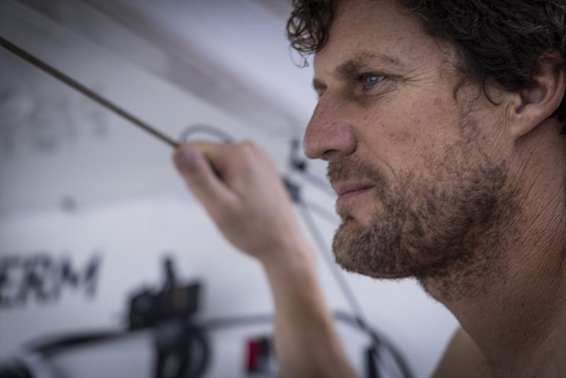 The Ocean Race 2022-23 - 3 May , Leg 4, Day 10 onboard Biotherm. Skipper Paul Meilhat on trimming too - photo © Anne Beauge / Biotherm / The Ocean Race