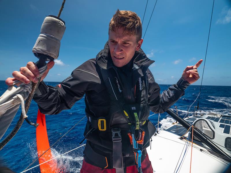 The Ocean Race 2022-23 - 4 May , Leg 4 Day 11 onboard Team Malizia. Skipper Will Harris instructs the new inside to start hoisting the gennaker - photo © Antoine Auriol / Team Malizia / The Ocean Race