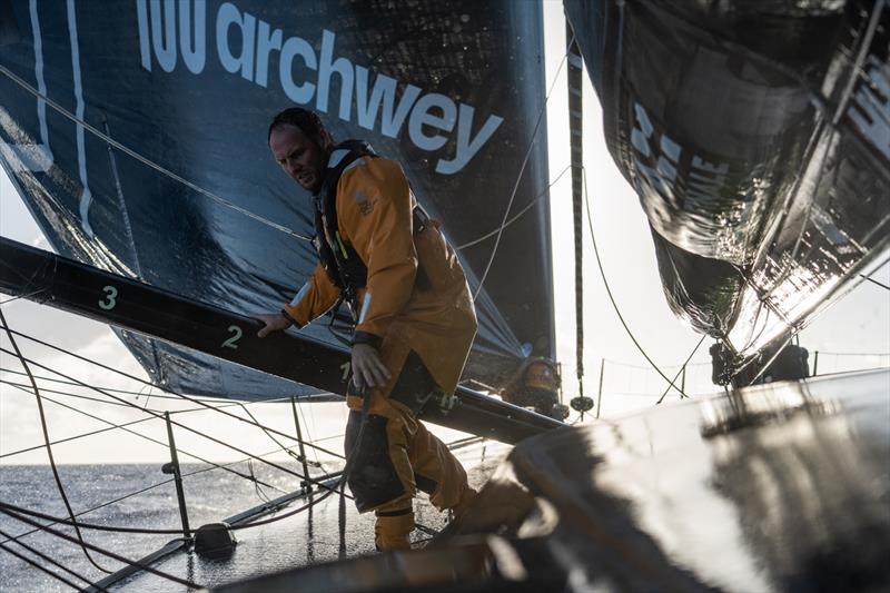 Even on the day of the birthday, all crew members have to take on work. Sébastien Simon turned 33 on 6 May, Robert Stanjek celebrates his 42nd birthday on 7 May - photo © Gauthier Lebec / GUYOT environnement - Team Europe