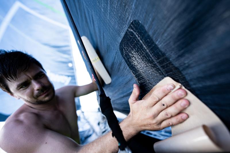 Even on the day of the birthday, all crew members have to take on work. Sébastien Simon turned 33 on 6 May, Robert Stanjek celebrates his 42nd birthday on 7 May - photo © Gauthier Lebec / GUYOT environnement - Team Europe