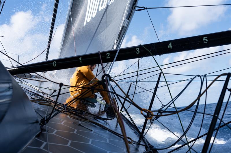 The Ocean Race 2022-23 - 7 May , Leg 4 Day 15 onboard GUYOT environnement - Team Europe. Skipper Benjamin Dutreux working on deck photo copyright Gauthier Lebec / GUYOT environnement - Team Europe / The Ocean Race taken at  and featuring the IMOCA class