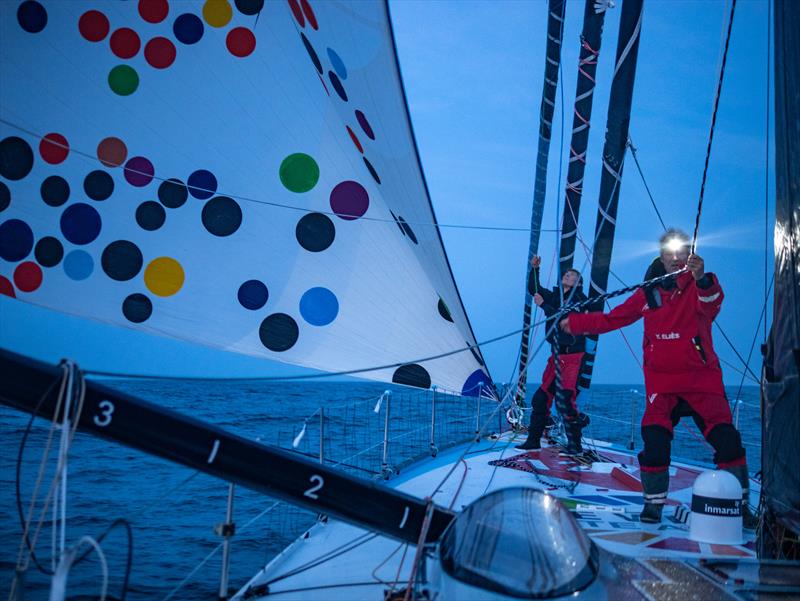 The Ocean Race 2022-23 - 22 May , Start day of Leg 5 onboard Team Malizia. Yann Elies and Will Harris on deck during the first night onboard - photo © Antoine Auriol / Team Malizia / The Ocean Race