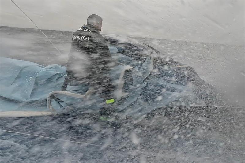 The Ocean Race 2022-23 - 24 May 2023, Leg 5 Day 3 onboard Biotherm. Alan Roberts retrieving the J3 - photo © Ronan Gladu / Biotherm / The Ocean Race