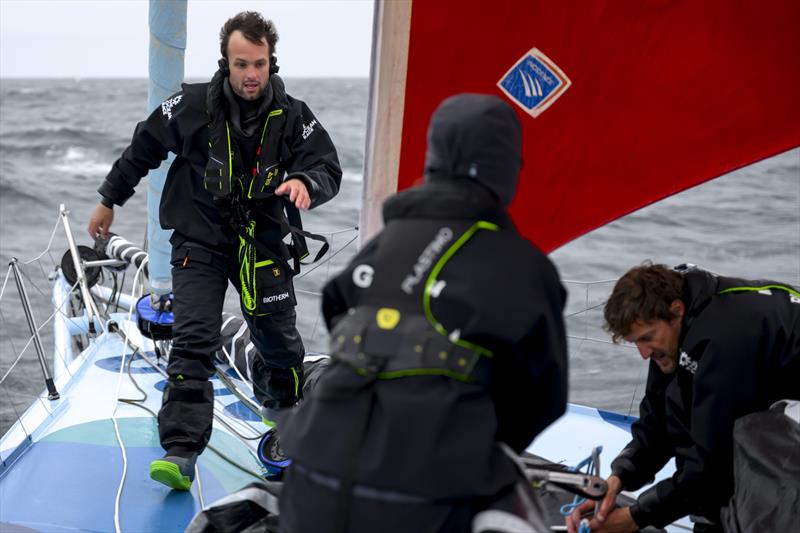 The Ocean Race 2022-23 - 26 May , Leg 5 Day 5 onboard Biotherm. Alan Roberts stacking sails.The Ocean Race 2022-23 - 26 May , Leg 5 Day 5 onboard Biotherm - photo © Ronan Gladu / Biotherm / The Ocean Race