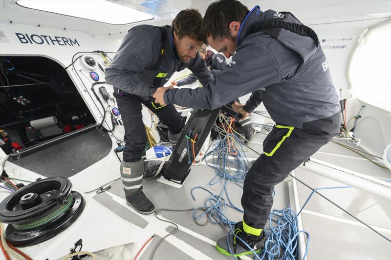 The Ocean Race 2022-23 - 27 May, Leg 5 Day 6 onboard Biotherm. Skipper Paul Meilhat and Alan Roberts on the pedestal - photo © Ronan Gladu / Biotherm / The Ocean Race