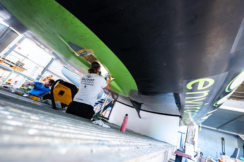 The yacht, mast, foils and rudder are being repaired in Kiel at the Knierim shipyard to get GUYOT environnement - Team Europe back on the start line in Aarhus - photo © Gauthier Lebec