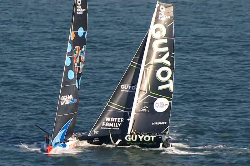 GUYOT environnement - Team Europe crashes into 11th Hour Racing Team just 15 mins after the start of Leg 7 of The Ocean Race photo copyright The Ocean Race  taken at  and featuring the IMOCA class
