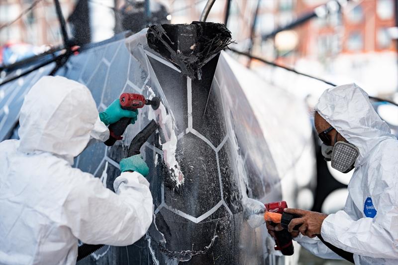 The work on the yacht's hull takes up too much time to sail to Genoa photo copyright GUYOT environnement - Team Europe taken at  and featuring the IMOCA class
