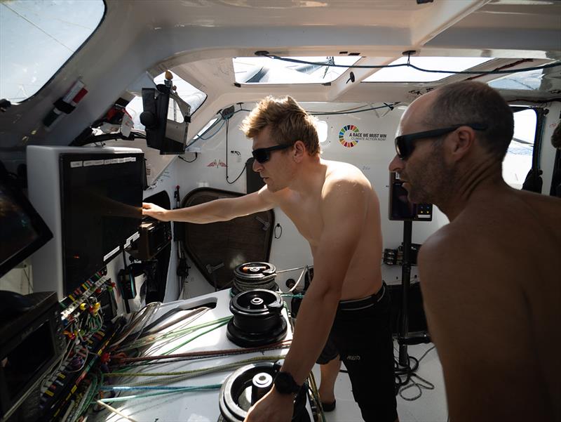 Co-skippers Will Harris and Nico Lunven figuring out the best strategy in Leg 7 of The Ocean Race - photo © Antoine Auriol / Team Malizia