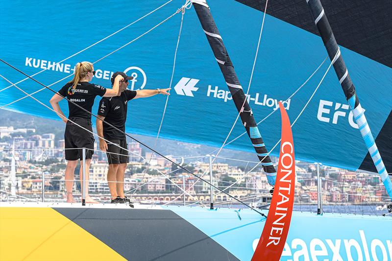Co-skipper Rosalin Kuiper and Nico Lunven as they arrived in Genova, Italy - The Ocean Race 2022-23 - photo © Ricardo Pinto / Team Malizia