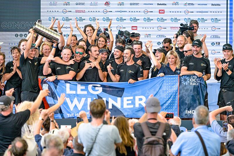 Team Malizia lifting the trophy after having won Leg 7 of The Ocean Race - photo © Sailing Energy / The Ocean Race