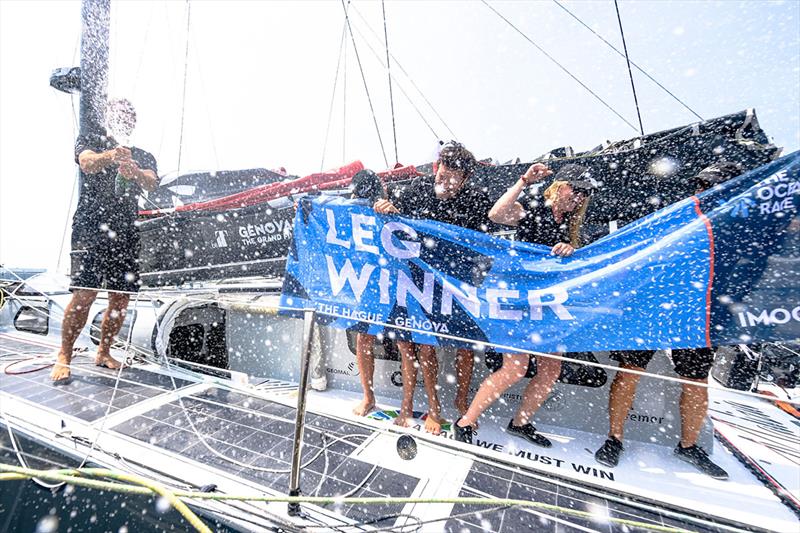 The Team Malizia sailing crew celebrates their second leg win - The Ocean Race 2022-23 - photo © Sailing Energy / The Ocean Race