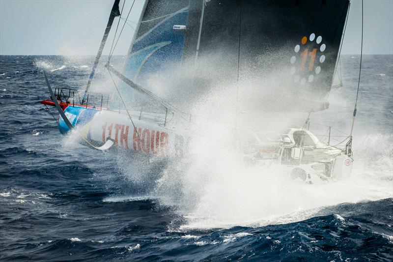 The Ocean Race 2022-23 - The 11th Hour Racing Team delivering Malama to Genoa, Italy, after completing repairs to the damaged port side and retiring from the leg. Malama sailing upwind in 20 knots towards Genoa, just 300 miles to the north photo copyright Amory Ross / 11th Hour Racing / The Ocean Race taken at  and featuring the IMOCA class