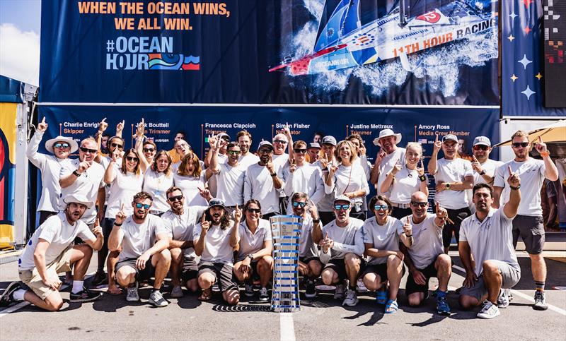 11th Hour Racing Team celebrating winning the Ocean Race 2022/2023 - 29 June, 2023 photo copyright Harry KH / 11th Hour Racing / The Ocean Race taken at  and featuring the IMOCA class