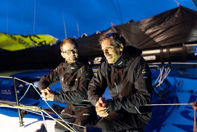 Charlie Dalin (right) and Pascal Bidegorry on MACIF Santé Prévoyance after their Rolex Fastnet Race monohull line honours victory - photo © Arthur Daniel / RORC