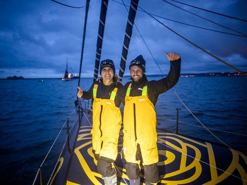 Clarisse Crémer and Alan Roberts on L'Occitane Sailing Team finish the 50th Rolex Fastnet Race photo copyright Georgia Schofield / L'Occitane Sailing Team taken at Royal Ocean Racing Club and featuring the IMOCA class