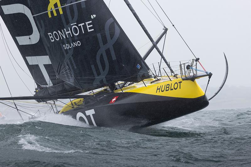 The start of the 50th RORC Rolex Fastnet Race. Pictures of the IMOCA Open 60 race yachts crossing the Royal Yacht Squadron start line this afternoon photo copyright Mark Llyod / IMOCA taken at  and featuring the IMOCA class