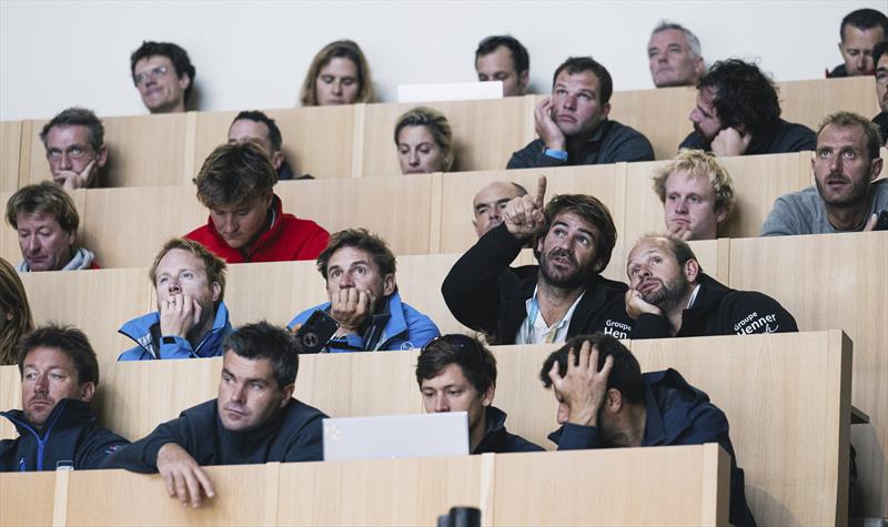 Skippers attending the pre-start briefing presented by Francis Le Goff, race director, and organisation members during the Transat Jacques Vabre, in Le Havre, France - photo © Vincent Curutchet / Alea
