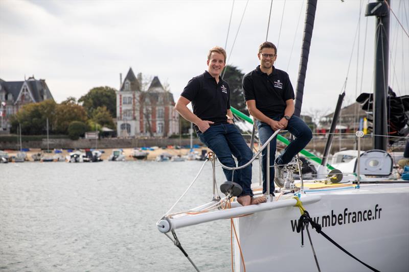 Conrad Colman and Fabio Muzzolini aboard Mail Boxes Etc before the start of the TransAt Jacques Vabre 2023 photo copyright Mail Boxes Etc  taken at Yacht Club de France and featuring the IMOCA class