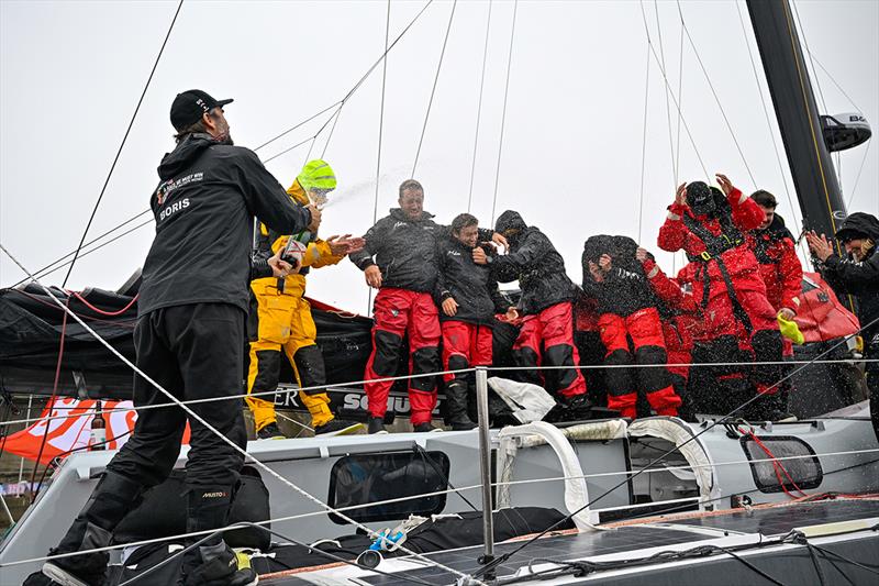 Team Malizia celebrating Boris Herrmann's fourth place finish in Lorient - photo © Jean-Louis Carli / Alea / Retour à La Base