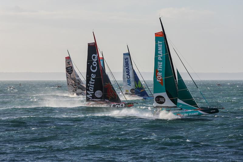 IMOCA fleet is pictured during Imoca start of the Transat Jacques Vabre in Le Havre, France - photo © Jean-Marie Liot / Transat Jacques Vabre
