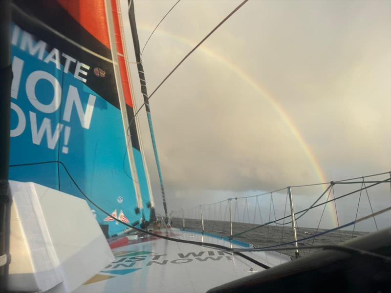 Boris Herrmann could see Samantha Davies under a rainbow earlier today in the Transat CIC race across the North Atlantic photo copyright  Boris Herrmann / Team Malizia taken at  and featuring the IMOCA class