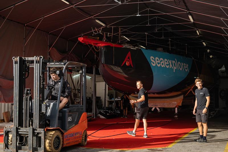Moments before Malizia - Seaexplorer was rolled out of the shed in Lorient - photo © Marie Lefloch / Team Malizia