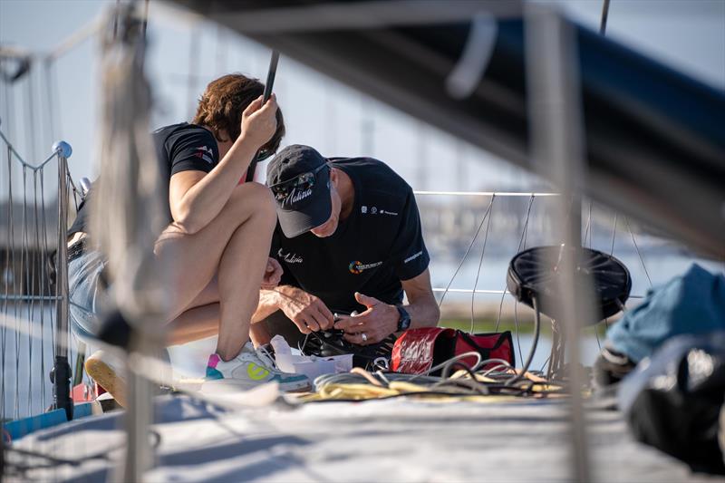 Once the boat is in the water with her foils, everything needs to be prepared on the rigging side to install the 29-meter mast - photo © Marie Lefloch / Team Malizia