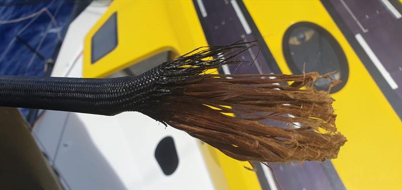 Jean Le Cam's snapped J2 in the Vendée Globe 2024 photo copyright Jean Le Cam taken at  and featuring the IMOCA class