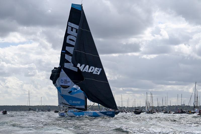 Allagrande MAPEI Racing with torn sail at The Ocean Race Europe start in Kiel, Germany on August 10 - photo © Vincent Curutchet / The Ocean Race Europe