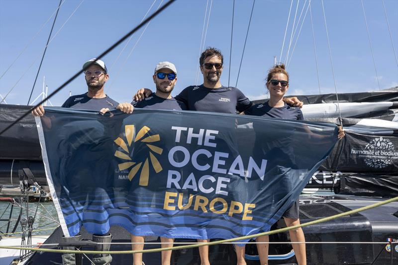 Paprec Arkéa, skippered by Yoann Richomme, crosses the line in 3rd place during leg 1 of The Ocean Race Europe in Portsmouth, UK on August 14 - photo © Yann Riou - polaRYSE / Paprec Arkéa