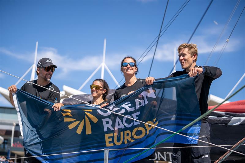 The Team Malizia crew celebrating their second-place finish in Leg 1 of The Ocean Race Europe 2025 - photo © Marie Lefloch / Team Malizia