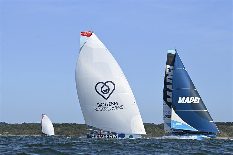 Allagrande Mapei Racing, skippered by Ambrogio Beccaria and Biotherm, skippered by Paul Meilhat, cross the Royal Yacht Squadron start line in Cowes, at the start of The Ocean Race Europe Leg 2 from Portsmouth - Cartagena - photo © Vincent Curutchet / The Ocean Race